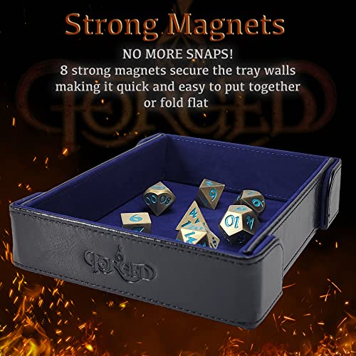 Forged Dice Co. 6 Inch Magnetic Folding Dice Tray - Portable Folding Dice Rolling Tray For Use As Dnd Dice Tray D&D Dice Tray Or Dice Game - Quiets Rolling Metal Dice And Folds Flat - Blue #TOP2