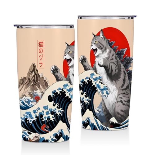 Cat Gifts for Women 20 oz Tumbler, Funny Japanese Cats Stainless Steel Insulated Water Bottle, Cats Themed Insulated Travel Coffee Mugs, Cat Lover Gifts for Women Girls Mom Christmas Birthday Present