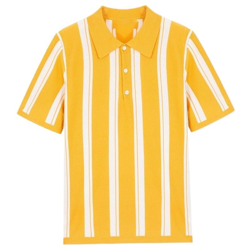 Pull en tricot à rayures pour homme jaune à manches courtes et revers