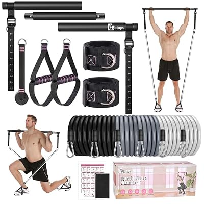 Pilates Bar Kit with Resistance Bands+ Pull Up Assistance Bands,Up to 300 lbs Assistance(Black+Orange)