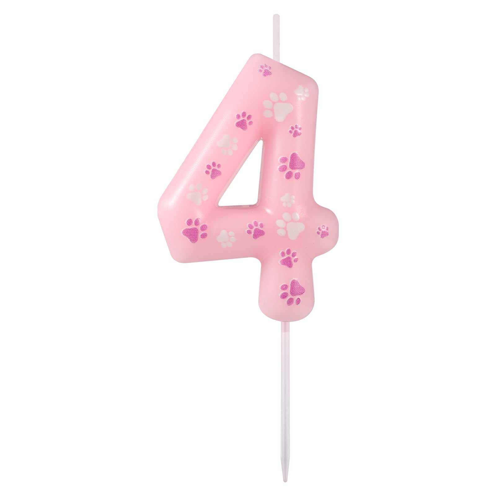 Dog Paw Birthday Candle, Pink Dog Paw Print Themed Birthday Candle Cute Numeral Birthday Cake Topper for Boy Girl Pet Birthday Decoration Party Supplies (Number 4)