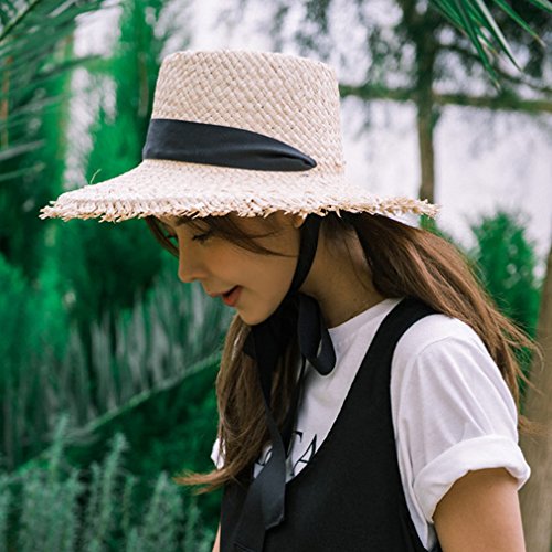 Gemvie Women's Upf 50+ Straw Sun Hat Wide Brim Floppy Fedora Straw Hat Beach Raffia Sun Hat With Chin Strap Beige #TOP3