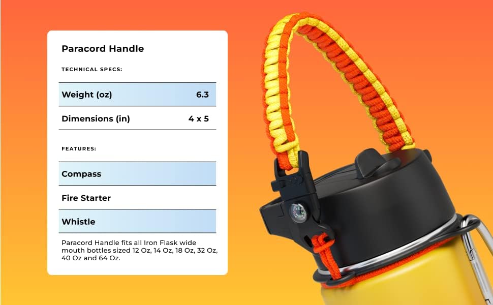 Miniatura 4 de Iron Flask - Asa de paracord, compatible con botellas de agua de boca ancha, transportador duradero, accesorios seguros, cordón de supervivencia,