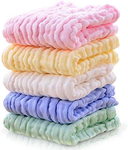Premium Baby Washcloths and Towels for Sensitive Skin, 100% Organic Cotton Muslin Baby Burp Cloths, Baby Shower Towels, 5 Pack 10 x 20 inch,6 Layers Extra Absorbent Organic Cloth Diapers