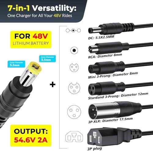 PUKOKAL 54.6V 2A Multi-Connector Ebike Charger for 48V Lithium Batteries 7-in-1 Electric Scooter Battery Charger with Interchangeable Plugs Compatible with 48V Jetson Gotrax Hiboy - Image 4