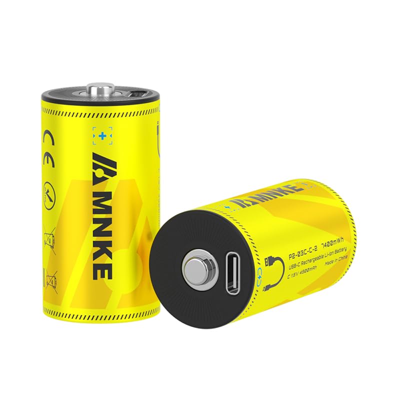 VENNERLI 2PCS Rechargeable Lithium C Batteries with USB-C Cable Fast Charging 1.5V 7400mWh High-Capacity 2000+ Cycles Ultra-Long Lasting Time Durable Cycle Smart Charging LED Indicator