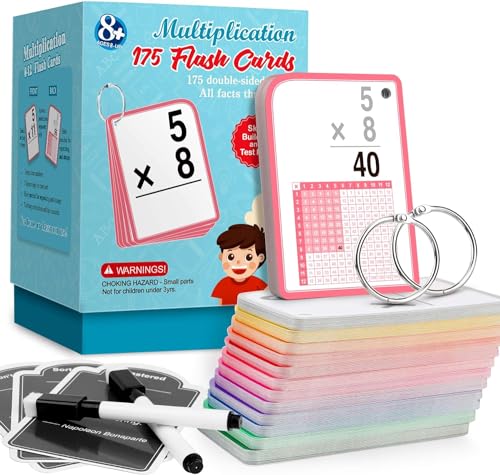 Multiplication Flash Cards for 3rd Grade – 175 Math Flash Cards – Times Table Flash Cards – All Facts 0-12 Color Coded – Multiplication Games, 1st 2nd 4th 5th 6th Grade