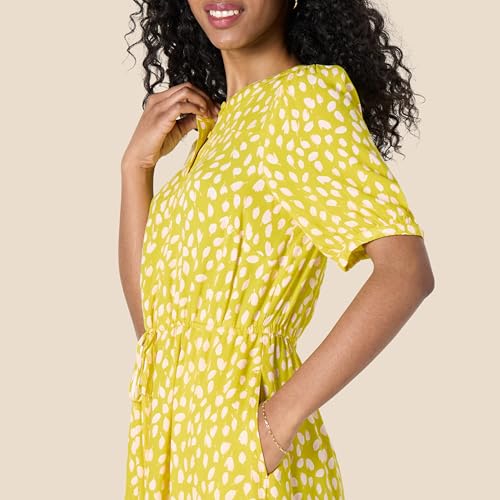 Image of Amazon Essentials Women's Fit and Flare Half-Sleeve Waisted Midi A-Line Dress with Pockets