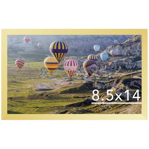 Image of JCJMY 8.5x14 Picture Frame Gold for Wall Hanging, Wall Mounting Horizontally or Vertically, 8.5 x 14 Wall Gallery Poster Photo Frame with Shatter Resistant Plexiglass, Gold