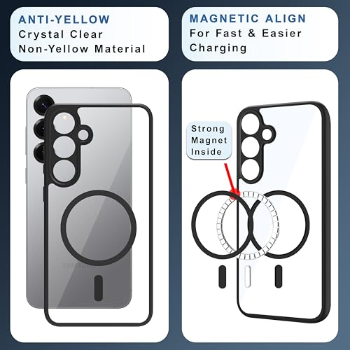 Image of CEDO Backcover for Samsung Galaxy S25 (5G) | Compatible with Magsafe Wireless Charging | Camera Protection Shockproof Case | Magnetic Ring Lock Transparent Acrylic Clear Backcase (Black)