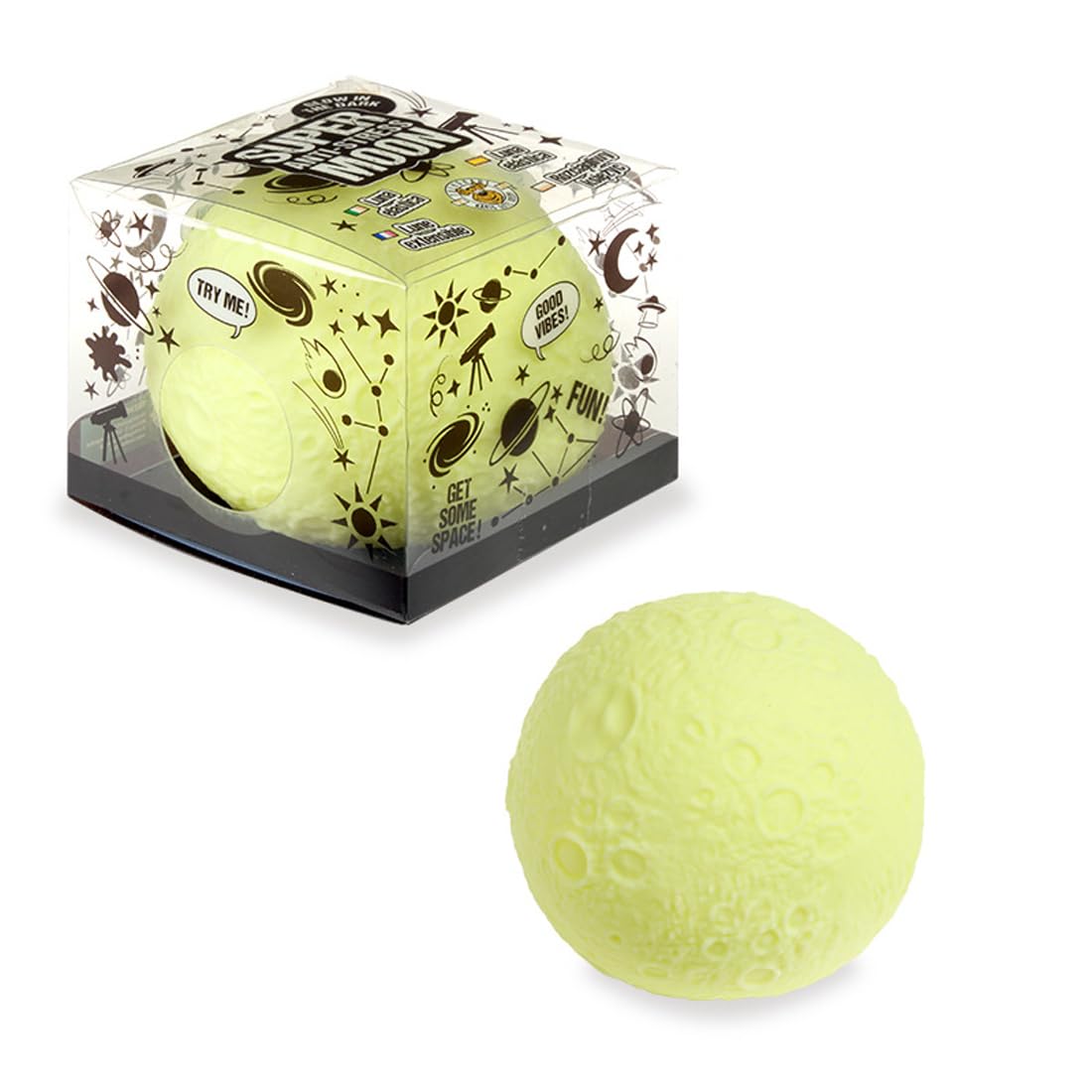 TRENDHAUS 967992 XXL Anti-Stress Squeeze Super Moon, Approx. 10 cm, Squishy Moon Shape, Glow-in-the-Dark Stress Ball for Children and Adults