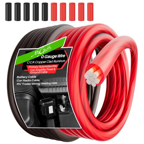 0 Gauge Wire (50FT Each, Red/Black), Copper Clad Aluminum, Primary Automotive Cable, 1/0 Car Amplifier Power & Ground Wire, Car Audio Speaker, Amp, Red Translucent, with 10 Heat Shrink Tubing