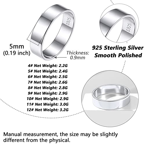 Silvora Sterling Silver Polished Band Rings, 2mm/3mm/5mm Rose Gold Eternity Wedding Engagement Bands for Women Men Size 4-123