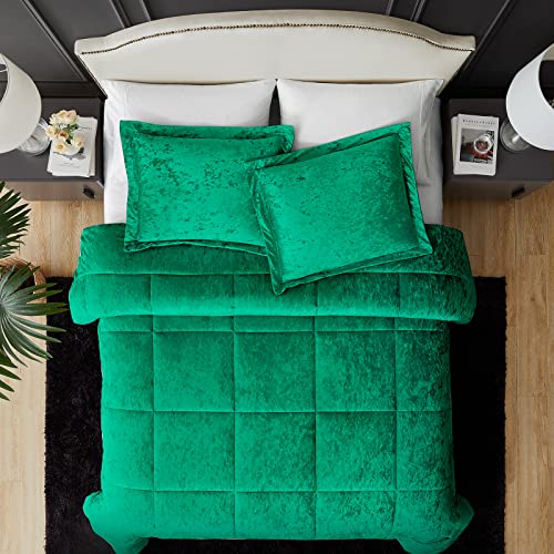Wrensonge Velvet Comforter Set, 2 Piece Green Luxury Crushed Velvet Twin Bed Comforter Set, Soft Cozy Microfiber Diamond Quilting Design Bedding Set, Modern Glam Crinkled Velvet Comforter #TOP3