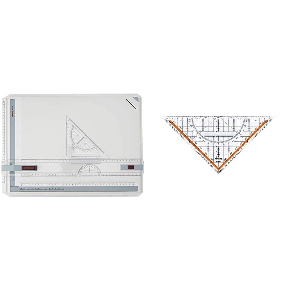 rOtring 213910 Rapid-A3-Zeichenbrett & Centro-Geometrie-Dreieck mit Griff (groß, 23 cm)