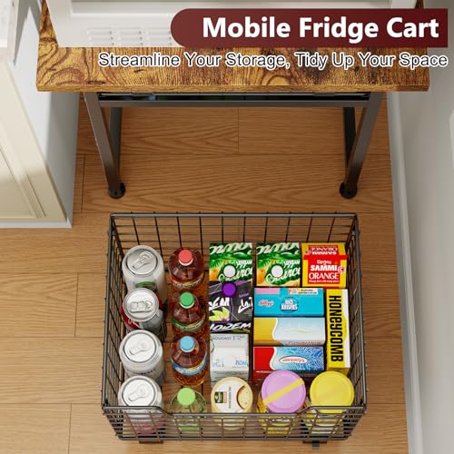 Image of Mini Fridge Stand with Storage, Small Refrigerator Stand with 2 Drawers, Mini Fridge Shelf Cabinet-Max Load 350 LBS Heavy Microwave Stand Mini Fridge Cart for Dorm, Apartment, Kitchen, (Brown)