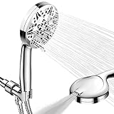 Wassersparender Duschkopf, Hochdruck-Handbrause mit 10 Modi,Sparduschkopf mit Filter Mineralsteinen,Handbrause Duschköpfe Druckerhöhend, 6-Fuß-Edelstahlschlauch Silber-