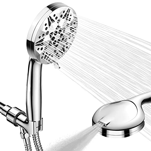 Wassersparender Duschkopf, Hochdruck-Handbrause mit 10 Modi,Sparduschkopf mit Filter Mineralsteinen,Handbrause Duschköpfe Druckerhöhend, 6-Fuß-Edelstahlschlauch Silber Cover