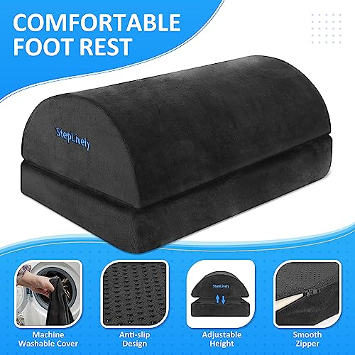 Image of StepLively Foot Rest for Under Desk at Work, Comfortable Foot Stool with 2 Adjustable Heights, Footrest with Washable Cover, for Back & Hip Pain Relief, Suitable for Office, Home and Car (Grey)