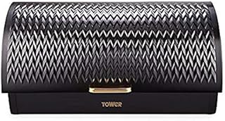 Tower T826090BLK Empire Roll Top Bread Bin, Stainless Steel, Black and Brass