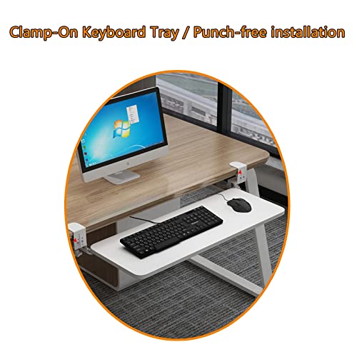 Piattaforma mouse estensibile da scrivania - Vassoio ergonomico per tastiera sotto la scrivania, ripiano scorrevole per tastiera con morsetto/bracciolo per computer/staffa di supporto per poggiapols