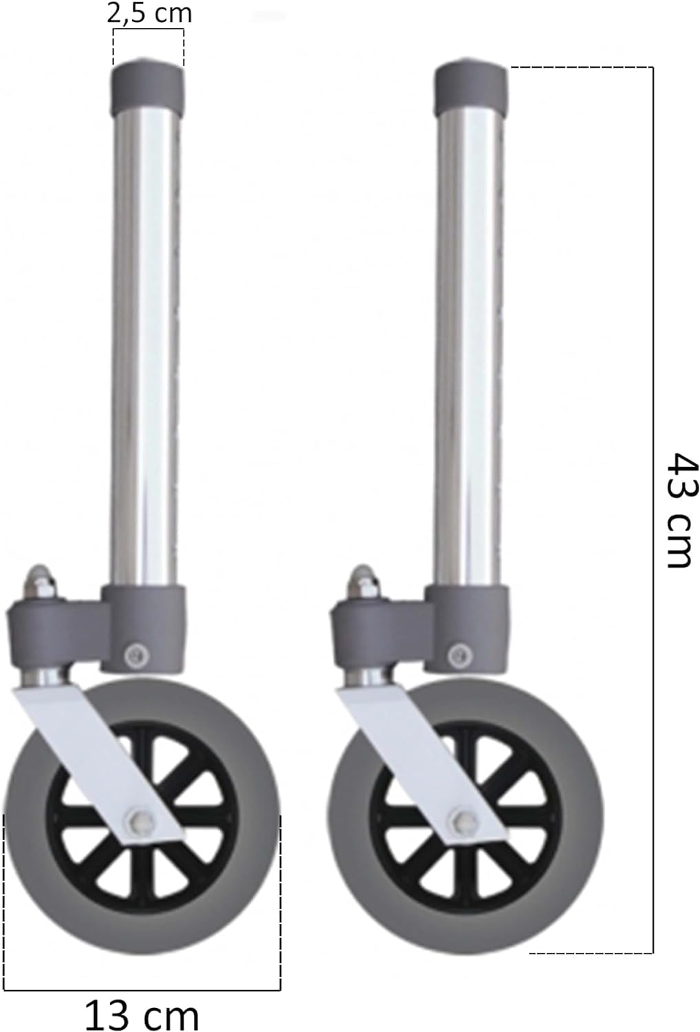 Gambe per deambulatore alluminio con ruote diametro mm.120 - Ruote piroettanti - 8 fori di regolazione altezza - PAIO