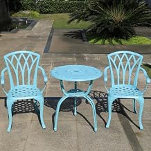 KAILI 3 Piece Bistro Table Set Cast Aluminum Outdoor Patio Furniture with Chair with armrests Light Blue