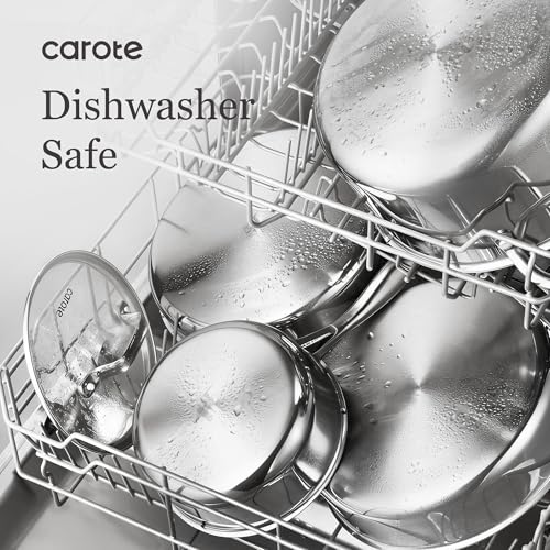 Image of CAROTE 21pcs Tri-Ply Stainless Steel Cookware Set, Pots and Pans Set, Non Toxic Induction Kitchen Cooking Sets, Cookware Collection, Silver