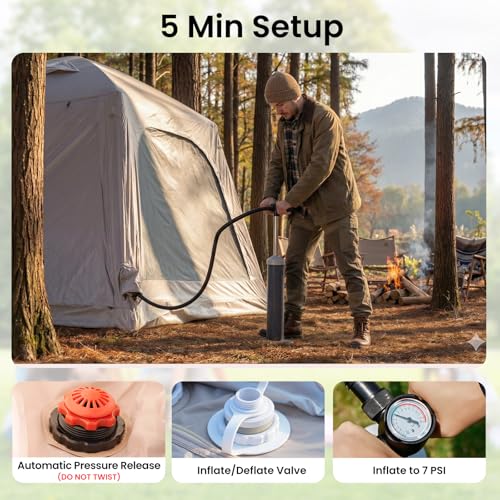 Image of ABORON Inflatable Camping Tent, 4 /6 /8 /10 /12 Person Easy Setup Blow Up Tent with Hand Pump, PU3000mm Waterproof 4 Season Glamping Tent for Outdoor Camping