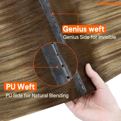 Image of Full Shine Butterfly Weft Hair Extensions 18 Inch 100g 5Pcs | Brown Ombre Blonde Remy Hair, Natural Volume, Invisible PU Holes, Wedding Styling, Micro Beads Installation