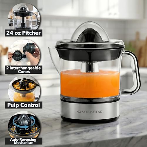 OVENTE JE2572B Electric Citrus Juicer with Dual Cones & Pulp Control — view 2