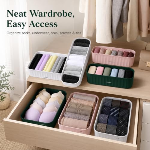 Image of MARKWELL Plastic Drawer Organizer Set of 6 for Underwear, Socks, Bras, Scarves & Ties | Stackable Closet Storage Boxes for Wardrobe, Drawer, Dresser & Cabinet | Multicolor