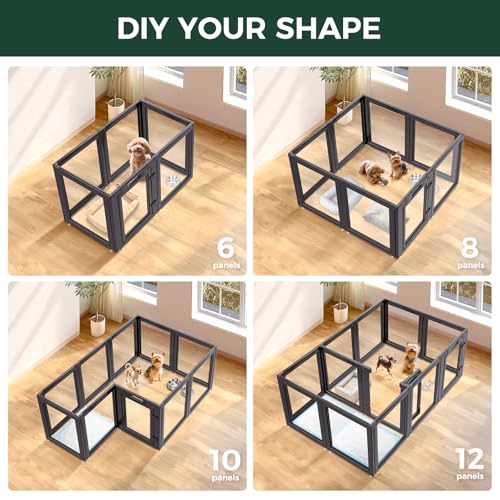 Image of FXW AuraSpace Acrylic Indoor Dog Playpen for Puppies and Small Dogs, 24 Inch, 8 Panels, Black
