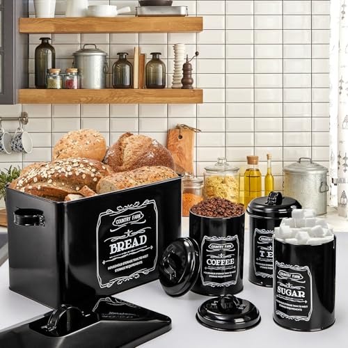 yarlung-Metal-Bread-Box-with-3-Kitchen-Canisters-Set-Large-Black-Farmhouse-Bread-Tin-for-Kitchen-Countertop-Coffee-Tea-Sugar-Canister-with-Lid-for-Pantry-Organizer-Home-Storage yarlung Metal Bread Box with 3 Kitchen Canisters Set Large Black Farmhouse Bread Tin for Kitchen Countertop Coffee Tea Sugar Canister with Lid for Pantry Organizer Home Storage