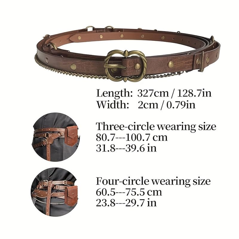 2pcs DIY Medieval Accessories, Faux Leather Metal Chain Belt, Vintage Adjustable Thin Belt for Women, Renaissance Bag3