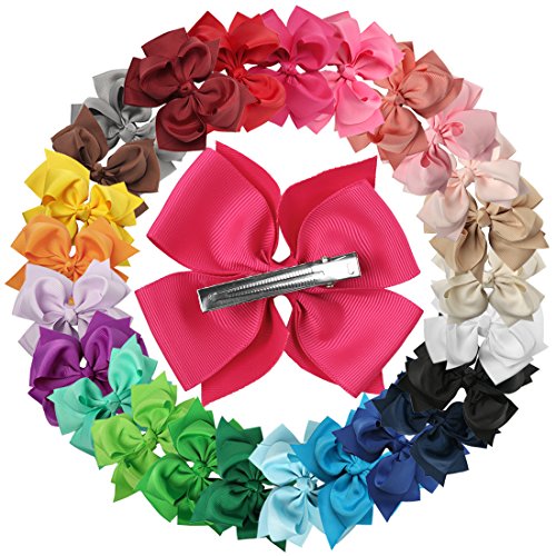 XIMA Ribbon Hair Bows with Hair Clips for Baby Girls Accessories Pack of 25