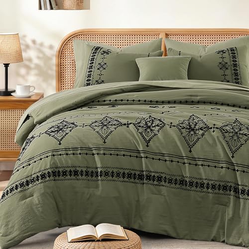 Image of MaiReve Full Size Comforter Set Embroidery Floral 7 Pieces Bed in a Bag