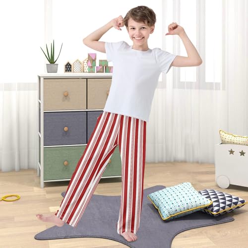 Red and White Striped Candy Cane Boys Track Pants Toddler Casual Pants Sweatpants Kids Athletic Pants for 6-8 Years 5