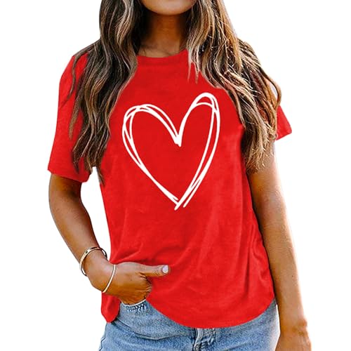 Image of Valentines Shirts for Women Valentine Love Heart Printed Graphic Tshirt Cute Girls Casual Top