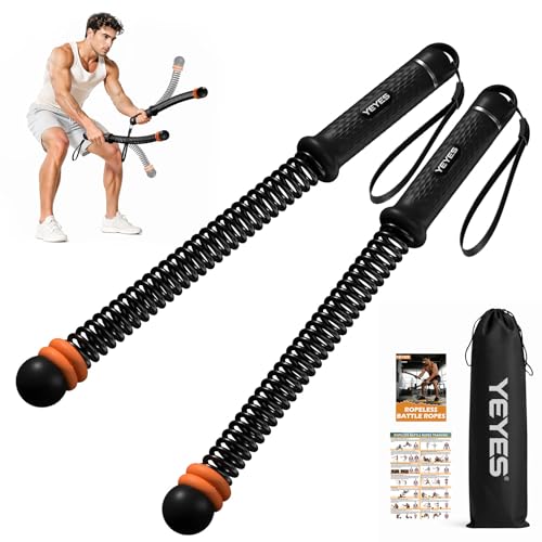 YEYES Weighted Ropeless Battle Ropes - Heavy Duty Cordless Workout Ropes with Steel Spring Resistance for HIIT & Home Gym Compact Full Body Fitness Equipment for Men & Women(Black)