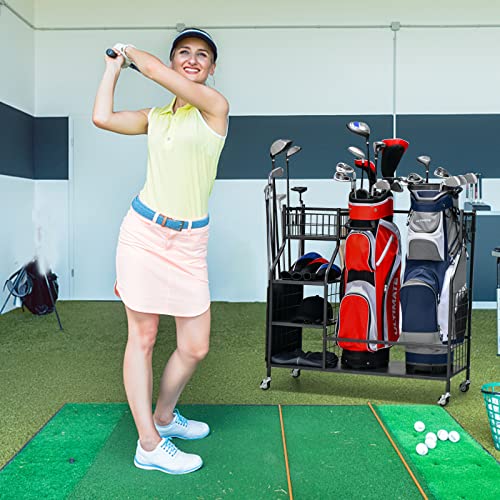 Miniatura 9 de Costway Estante De Almacenamiento Para Bolsa De Golf En Garaje, Organizador Doble De Bolsa De Golf Con Ruedas Universales Bloqueables, Organizador De Almacenamiento Adicional Para Palos