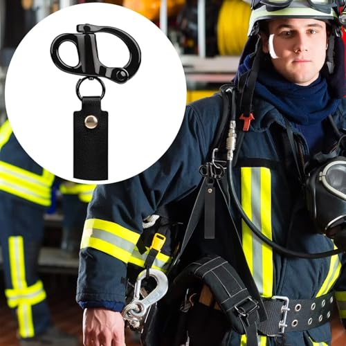 Image of 4 Pcs Firefighter Accessories Tools, SCBA Mask Quick Release Shackle with Leather Handle, Marine Grade 316 Stainless Steel Shackle Lanyard