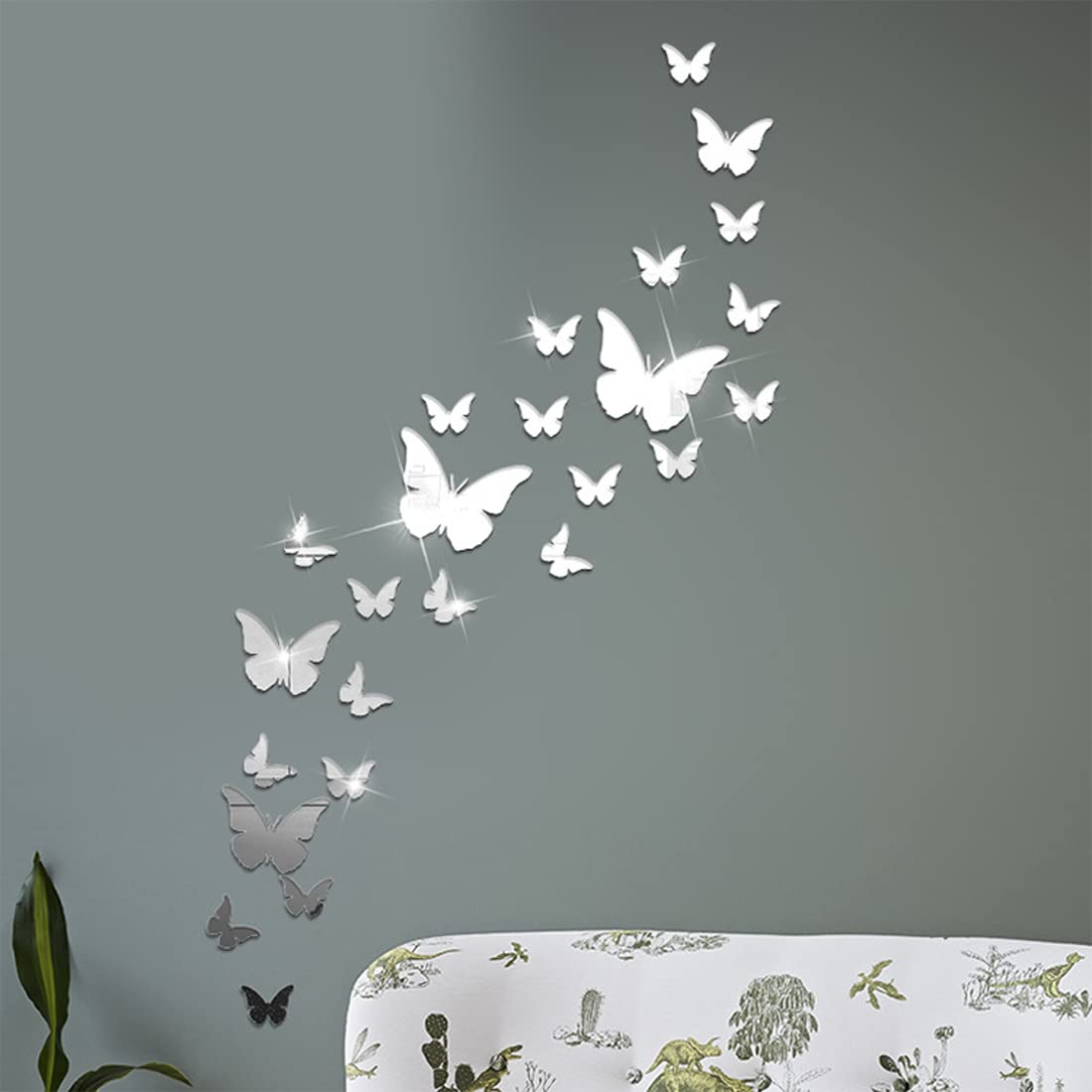 30PCS Argento Farfalla Specchio Wall Sticker Combinazione 3D Specchio Wall Sticker Home Decor