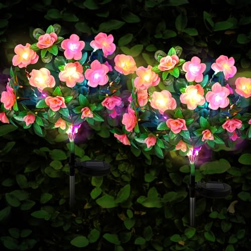 FWLWTWSS Rhododendron Solar Flower Lights Garden 2 Pack Pink