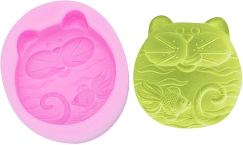 Molde de fondant 2 piezas de azúcar hecho a mano jabón arcilla molde gato jabón silicona chocolate pastel molde