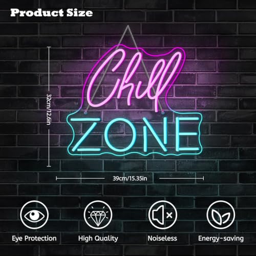 Image of Chill Zone Neon Signs for Wall Decor Dimmable LED Neon Light USB Powered Light Up Signs for Home Lounge Game Room Bar Bedroom Wall Art Man Cave Decor