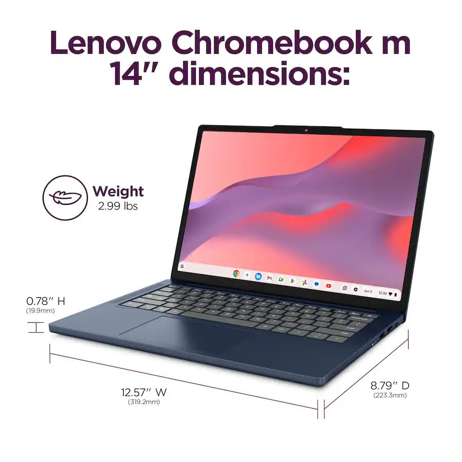 Image of Lenovo IdeaPad Slim 3 Chromebook, 14 inch 2K Touchscreen Laptop, MediaTek Kompanio 540, 4GB DDR5 Memory, 64GB eMMC, Chrome OS, Webcam, Wi-Fi 6E, Cosmic Blue with HEX Accessories