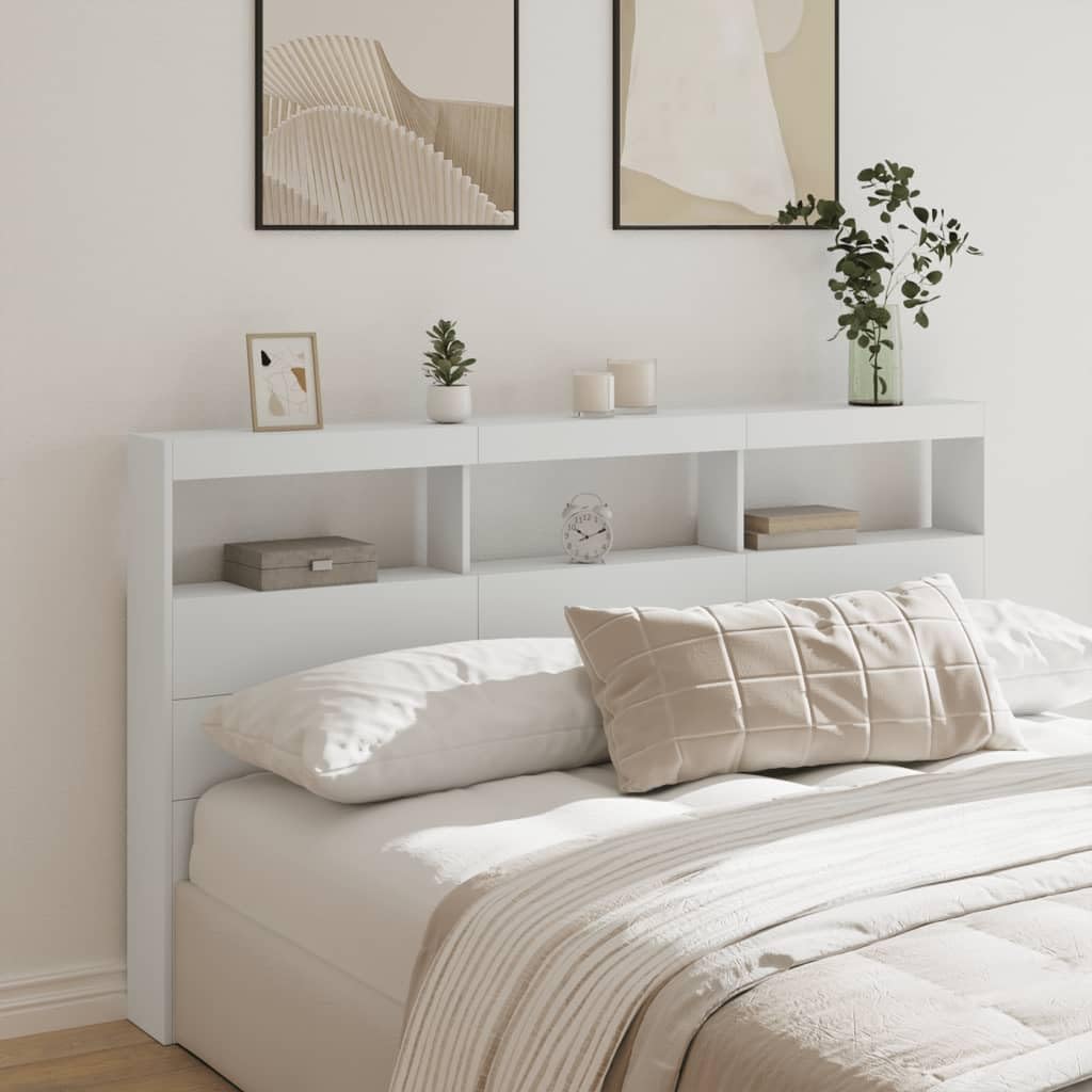 Homgoday Cabecero con caja LED blanca 180 x 17 x 102 cm, cabeceros de cama, cabecero de cama de matrimonio, respaldo para cama y sofá