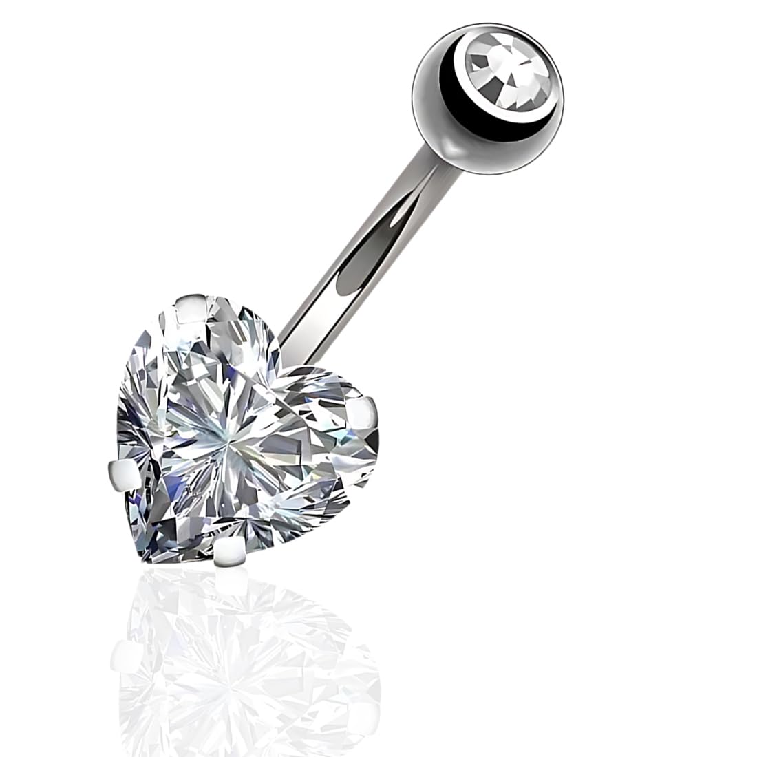 CPSYTE 1 pieza 14G piercing de ombligo titanio corazón piercing ombligo largo corto CZ ombligo piercing piedras preciosas bolas ombligo barras plata 1,6 mm ombligo anillo mujer regalo joyería 10 mm