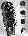 LANDOT Mini Hair Straightener Brush - Dual Voltage Ionic Travel Hot Comb | Ceramic Tourmaline, Anti-Scald, 3 Temp Settings 320-430°F, Frizz-Free, Lightweight, On-the-Go Touch-Ups, Black